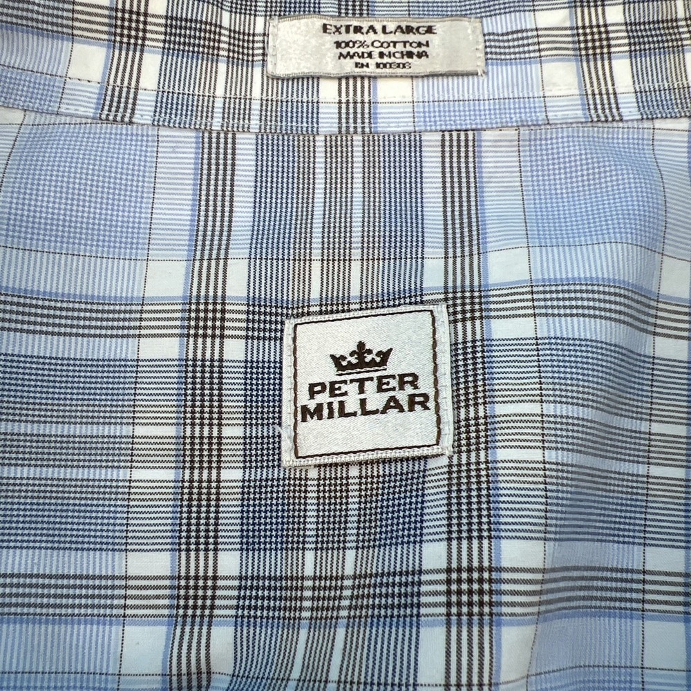 Peter Millar Button Up Shirt Men XLarge Multicolor Blue Plaid Cotton Long Sleeve - Picture 3 of 5